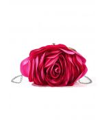 3D Rose Petal Satin Clutch in Magenta