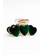 Velvet Heart Shape Hair Claw in Dark Green