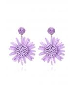 Sunflower Raffia Handmade Woven Earrings in Lavender