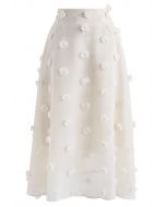 Cotton Candy Sheer 3D Flower Skirt in Cream