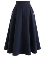 Classic Simplicity A-Line Midi Skirt in Navy