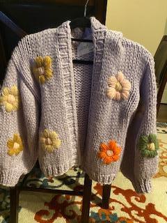 Chicwish Stitch Flowers Hand-Knit Chunky Liliac Crop cheapest Open Cardigan Size L NWT